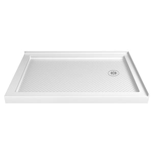 DreamLine SlimLine 34 in. D x 48 in. W x 2 3/4 in. H Right Drain Double Threshold Shower Base in White