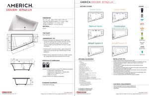 Americh DV6752TLA2-WH Dover 6752 Left Hand - Tub Only / Airbath 2 - White