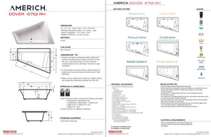 Americh DV6752TRA2-WH Dover 6752 Right Hand - Tub Only / Airbath 2 - White
