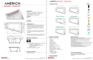 Americh DV7248TRA2-WH Dover 7248 Right Hand - Tub Only / Airbath 2 - White