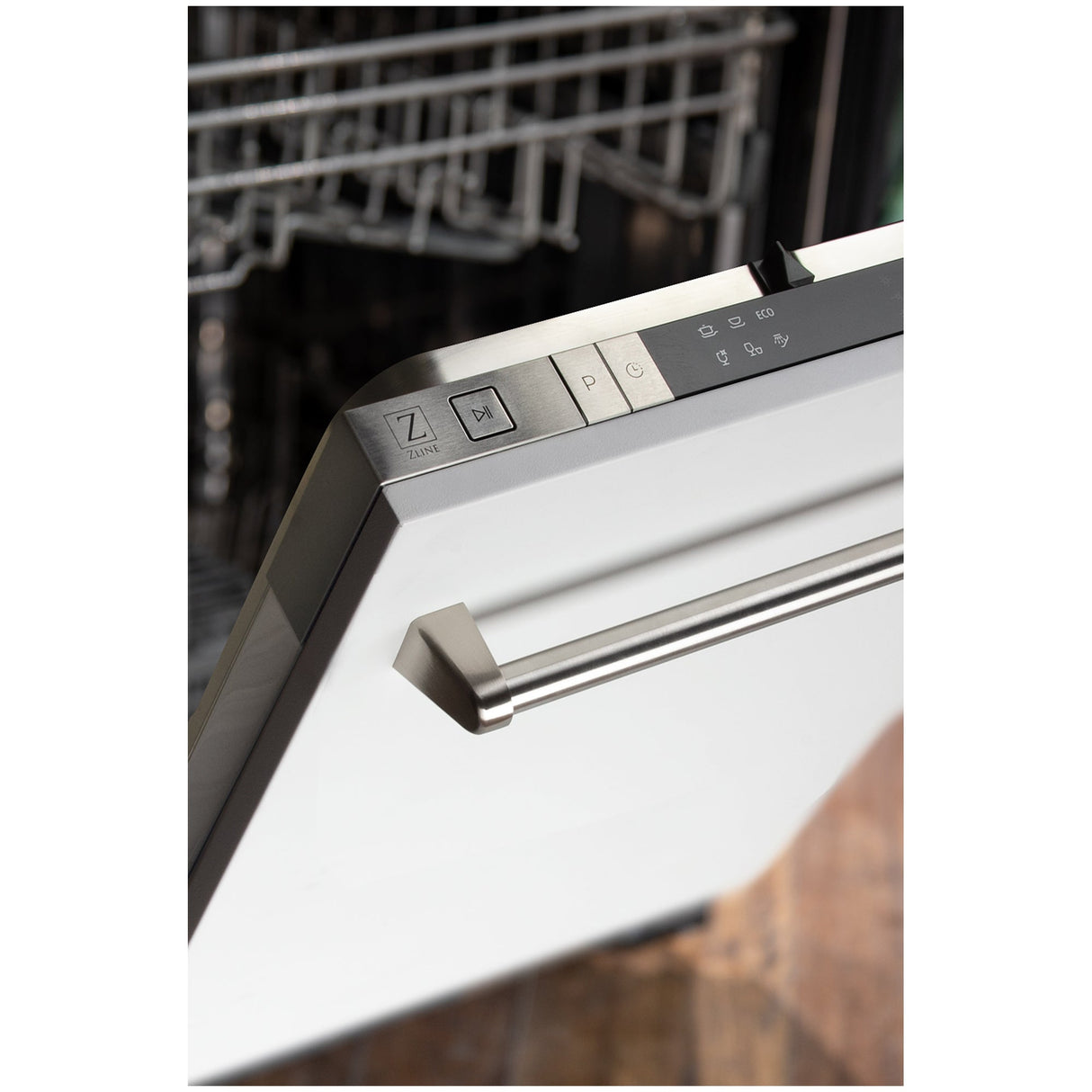 ZLINE 18 in. Compact Top Control Dishwasher with White Matte Panel and Traditional Handle, 52dBa (DW-WM-18)