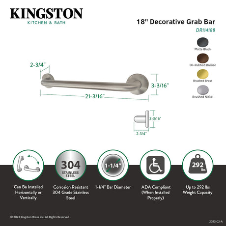 Americana Thrive In Place DR114188 18-Inch x 1-1/4 Inch O.D Grab Bar, Brushed Nickel
