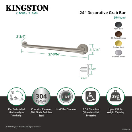 Americana Thrive In Place DR114248 24-Inch x 1-1/4 Inch O.D Grab Bar, Brushed Nickel