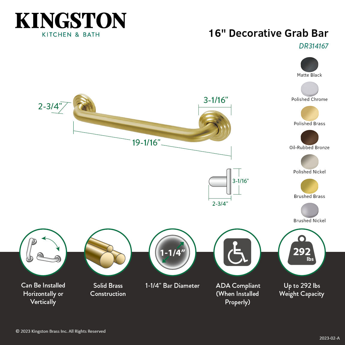 Restoration Thrive In Place DR314162 16-Inch X 1-1/4 Inch O.D Grab Bar, Polished Brass