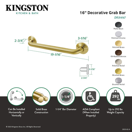 Restoration Thrive In Place DR314168 16-Inch X 1-1/4 Inch O.D Grab Bar, Brushed Nickel