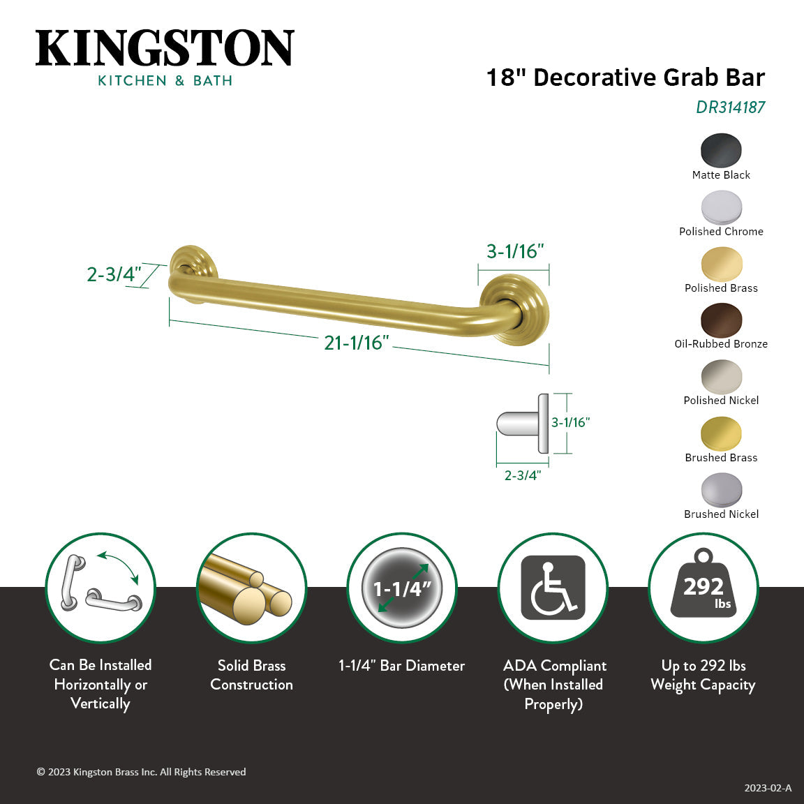 Restoration Thrive In Place DR314186 18-Inch X 1-1/4 Inch O.D Grab Bar, Polished Nickel