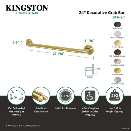 Restoration Thrive In Place DR314242 24-Inch X 1-1/4 Inch O.D Grab Bar, Polished Brass