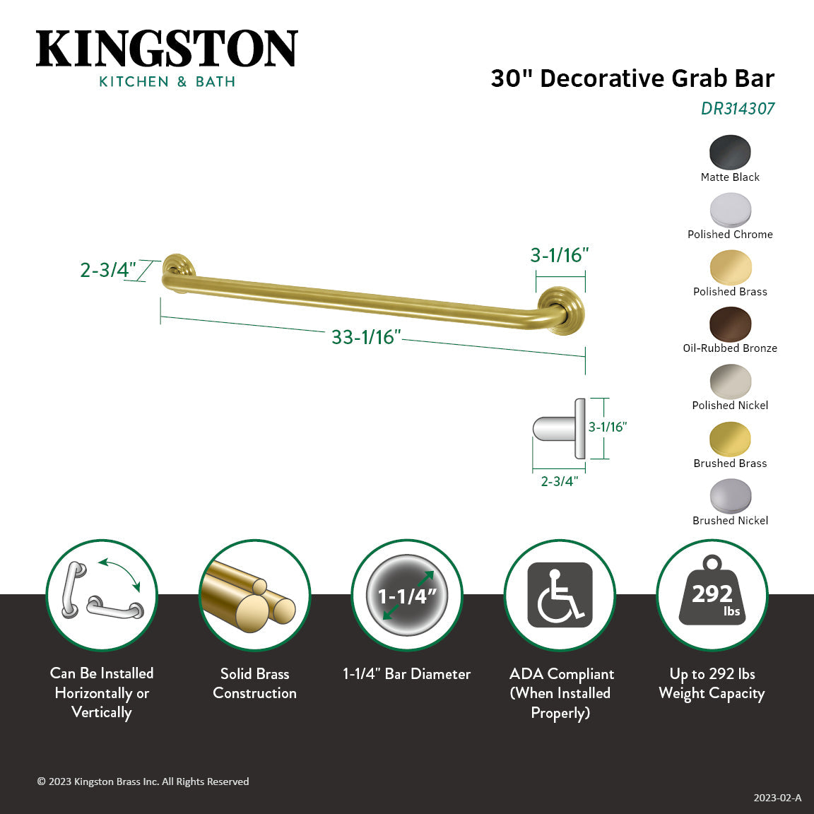 Restoration Thrive In Place DR314307 30-Inch x 1-1/4 Inch O.D Grab Bar, Brushed Brass