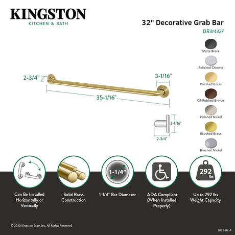 Restoration Thrive In Place DR314328 32-Inch x 1-1/4 Inch O.D Grab Bar, Brushed Nickel