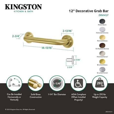 Manhattan Thrive In Place DR414127 12-Inch X 1-1/4 Inch O.D Grab Bar, Brushed Brass