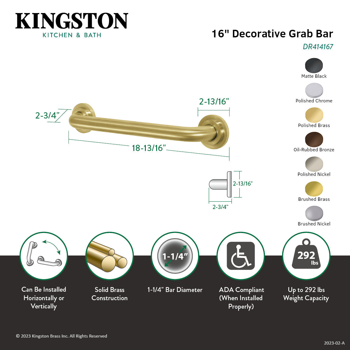 Manhattan Thrive In Place DR414165 16-Inch X 1-1/4 Inch O.D Grab Bar, Oil Rubbed Bronze