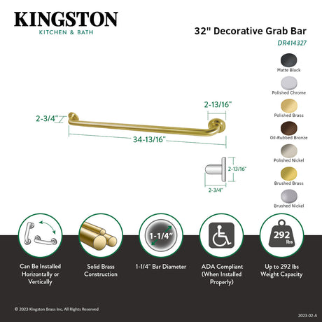 Manhattan Thrive In Place DR414327 32-Inch X 1-1/4 Inch O.D Grab Bar, Brushed Brass