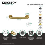 Meridian Thrive In Place DR514127 12-Inch x 1-1/4 Inch O.D Grab Bar, Brushed Brass