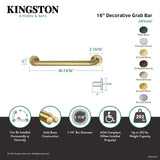 Meridian Thrive In Place DR514162 16-Inch x 1-1/4 Inch O.D Grab Bar, Polished Brass