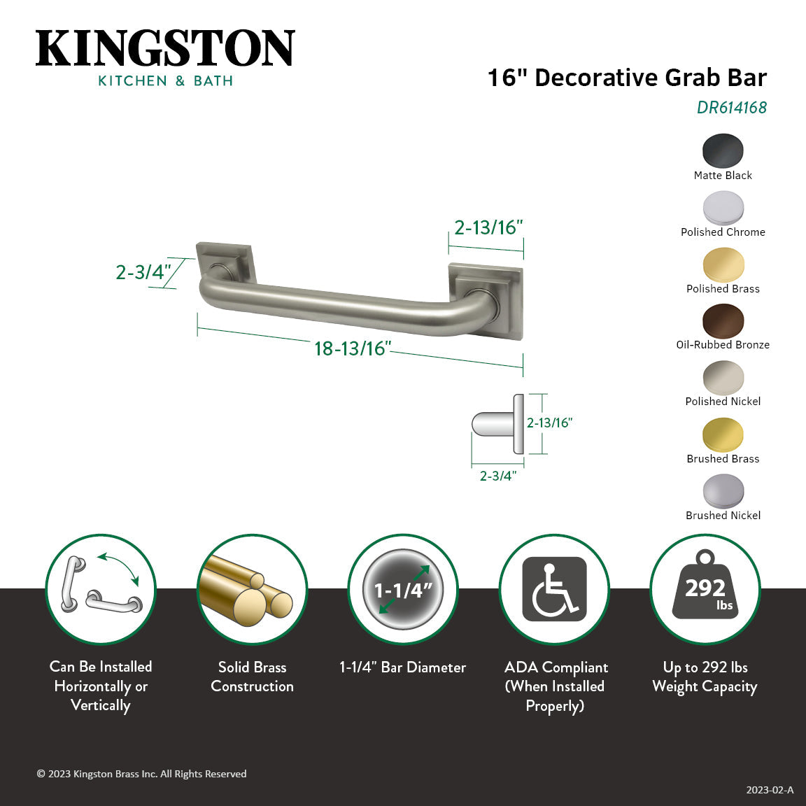 Claremont Thrive In Place DR614165 16-Inch x 1-1/4 Inch O.D Grab Bar, Oil Rubbed Bronze