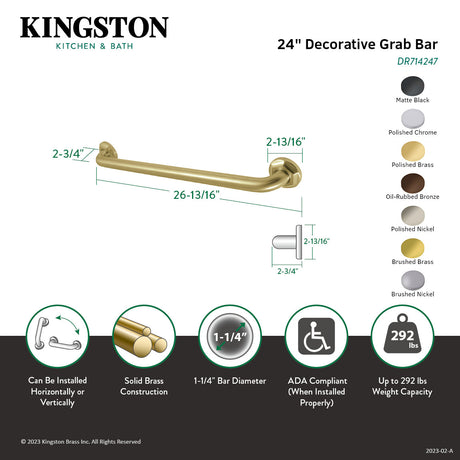 Metropolitan Thrive In Place DR714247 24-Inch x 1-1/4 Inch O.D Grab Bar, Brushed Brass