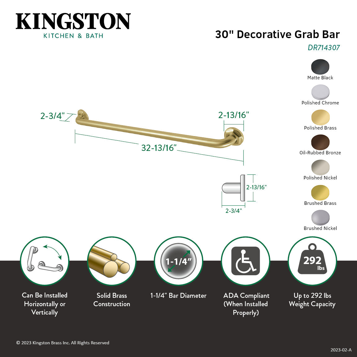 Metropolitan Thrive In Place DR714307 30-Inch x 1-1/4 Inch O.D Grab Bar, Brushed Brass