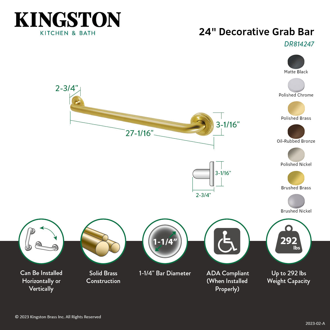 Laurel Thrive In Place DR814242 24-Inch x 1-1/4 Inch O.D Grab Bar, Polished Brass