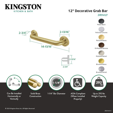 Camelon Thrive In Place DR914121 12-Inch x 1-1/4 Inch O.D Grab Bar, Polished Chrome