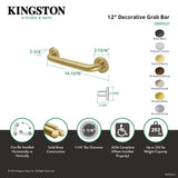 Camelon Thrive In Place DR914127 12-Inch x 1-1/4 Inch O.D Grab Bar, Brushed Brass
