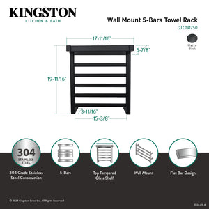 Markus DTC191750 Stainless Steel Wall Mount Towel Rack with Shelf, Matte Black