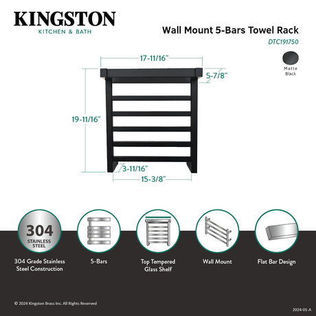 Markus DTC191750 Stainless Steel Wall Mount Towel Rack with Shelf, Matte Black
