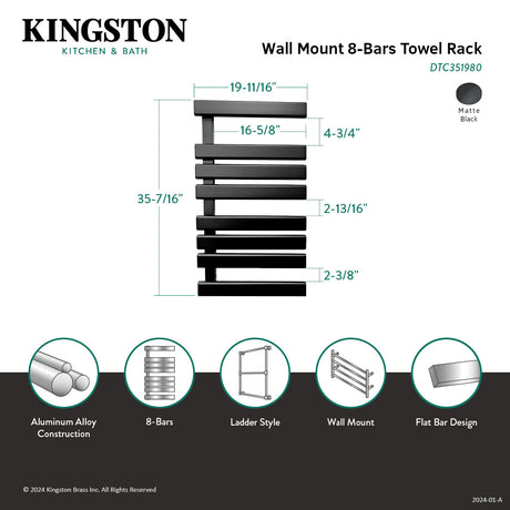 Metzinger DTC351980 Aluminum Wall Mount Towel Rack, Matte Black