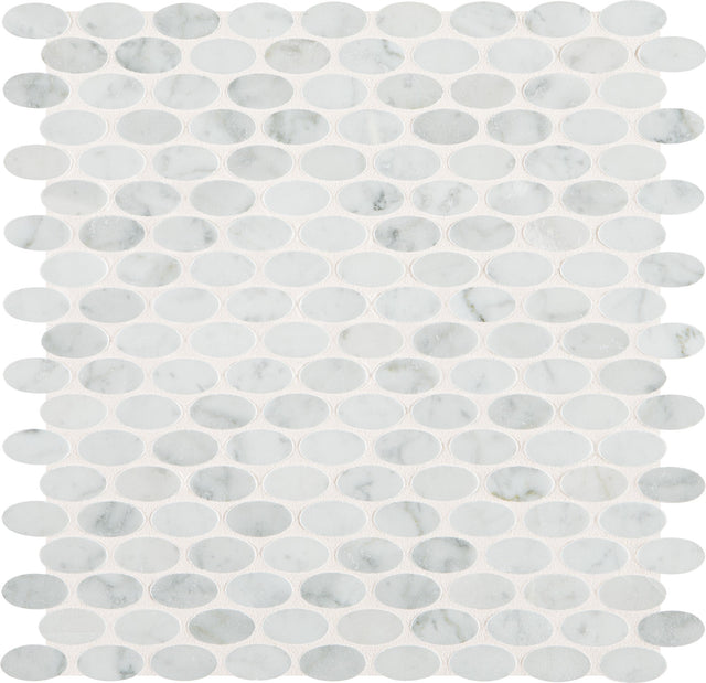 Daltile Marble Carrara White Oval 1 1/2x3/4 Straight Edge Polished Mosaic Natural Stone Tile