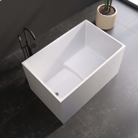 New England Home Goods Whitney 43" Freestanding Tub in White - Stone Resin Solid Surface