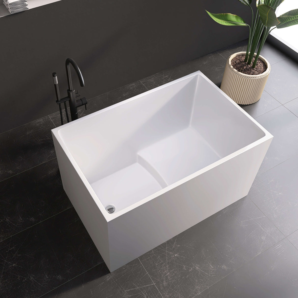 New England Home Goods Whitney 43" Freestanding Tub in White - Stone Resin Solid Surface