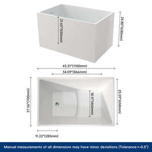 New England Home Goods Whitney 43" Freestanding Tub in White - Stone Resin Solid Surface