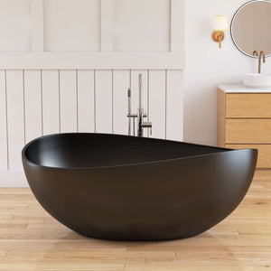 New England Home Goods Phuket 63" Freestanding Tub in Black - Stone Resin Solid Surface