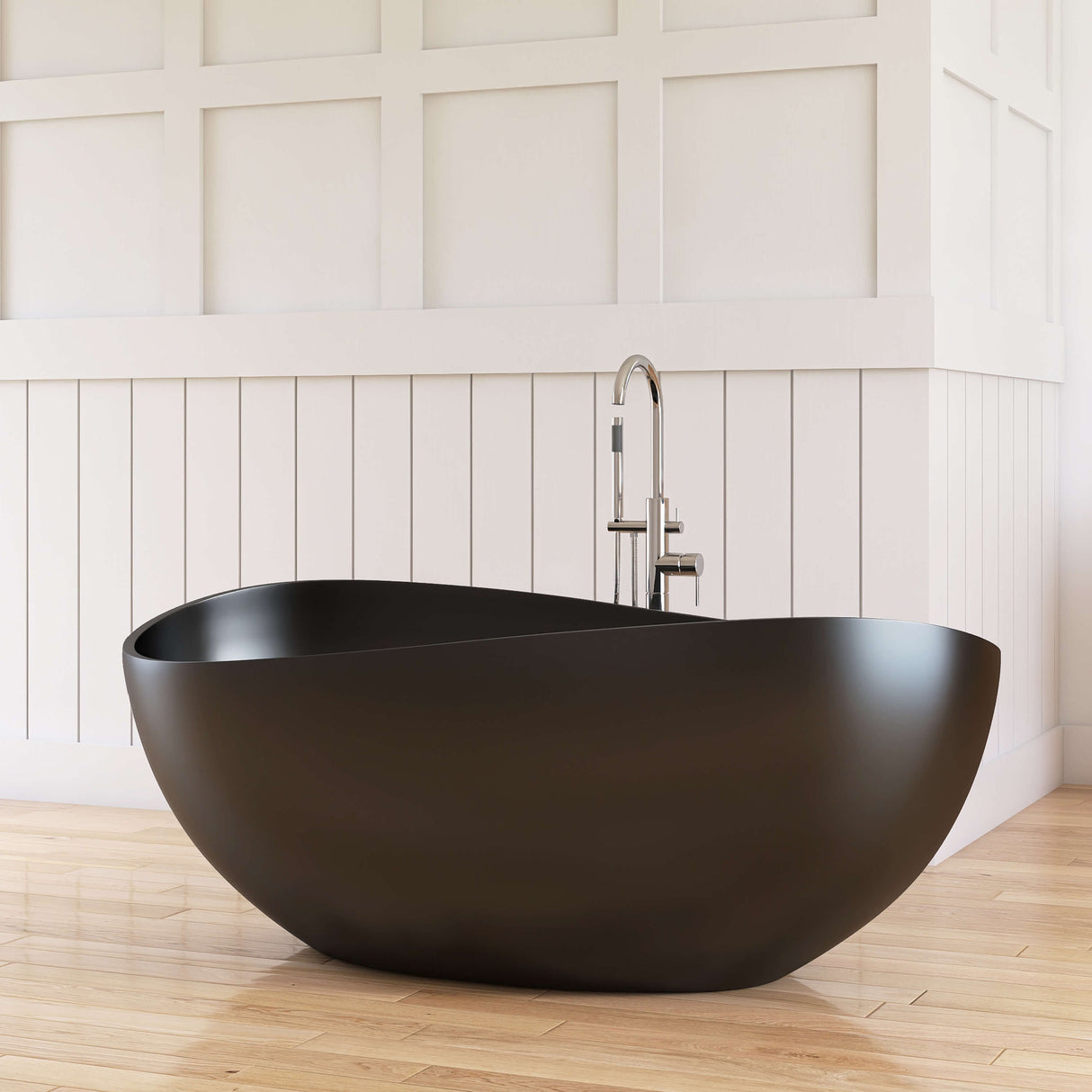 New England Home Goods Phuket 63" Freestanding Tub in Black - Stone Resin Solid Surface