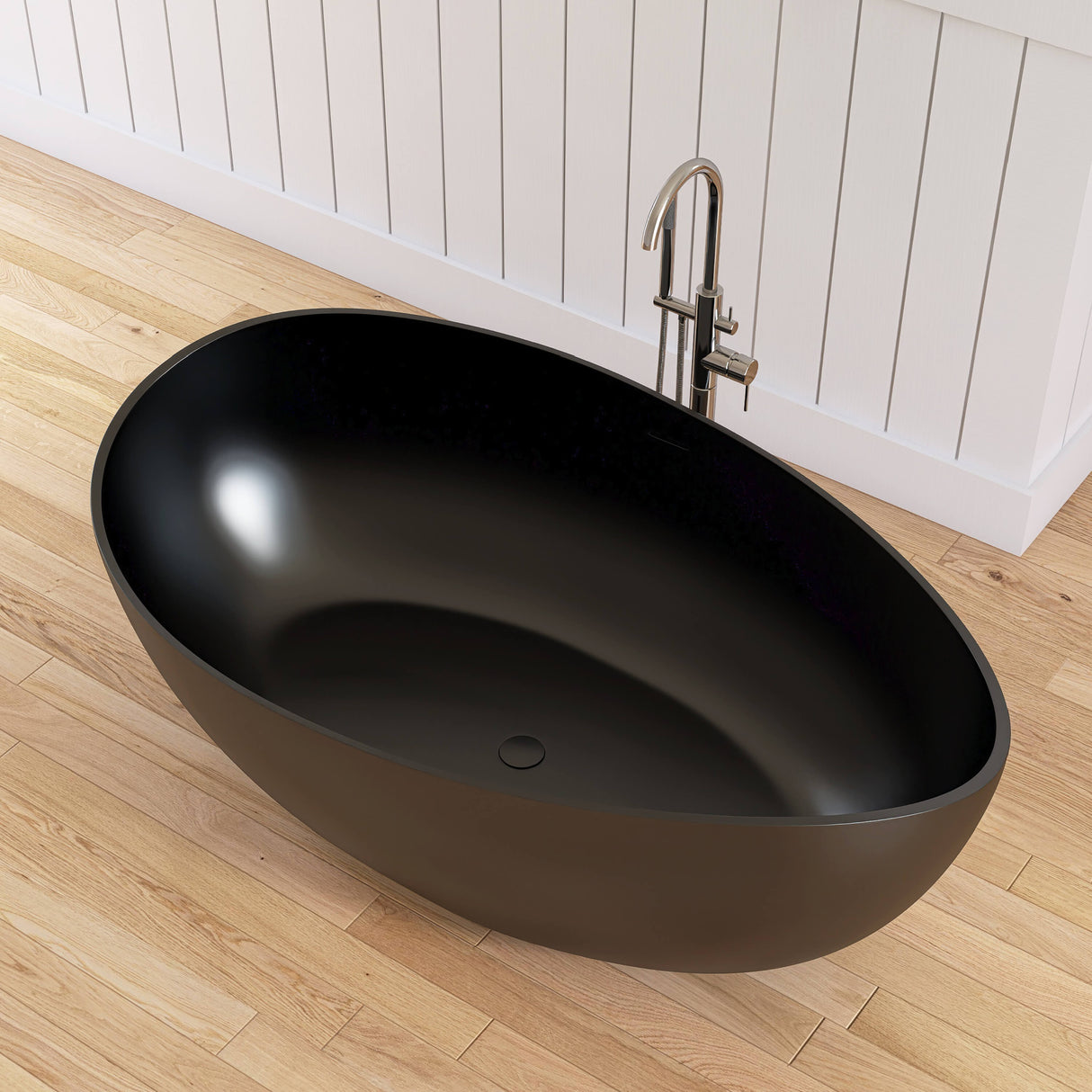 New England Home Goods Phuket 63" Freestanding Tub in Black - Stone Resin Solid Surface