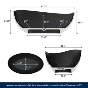 New England Home Goods Phuket 63" Freestanding Tub in Black - Stone Resin Solid Surface