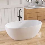 New England Home Goods 59" White Large Capacity Freestanding Deep Soaking Acrylic Bathtub