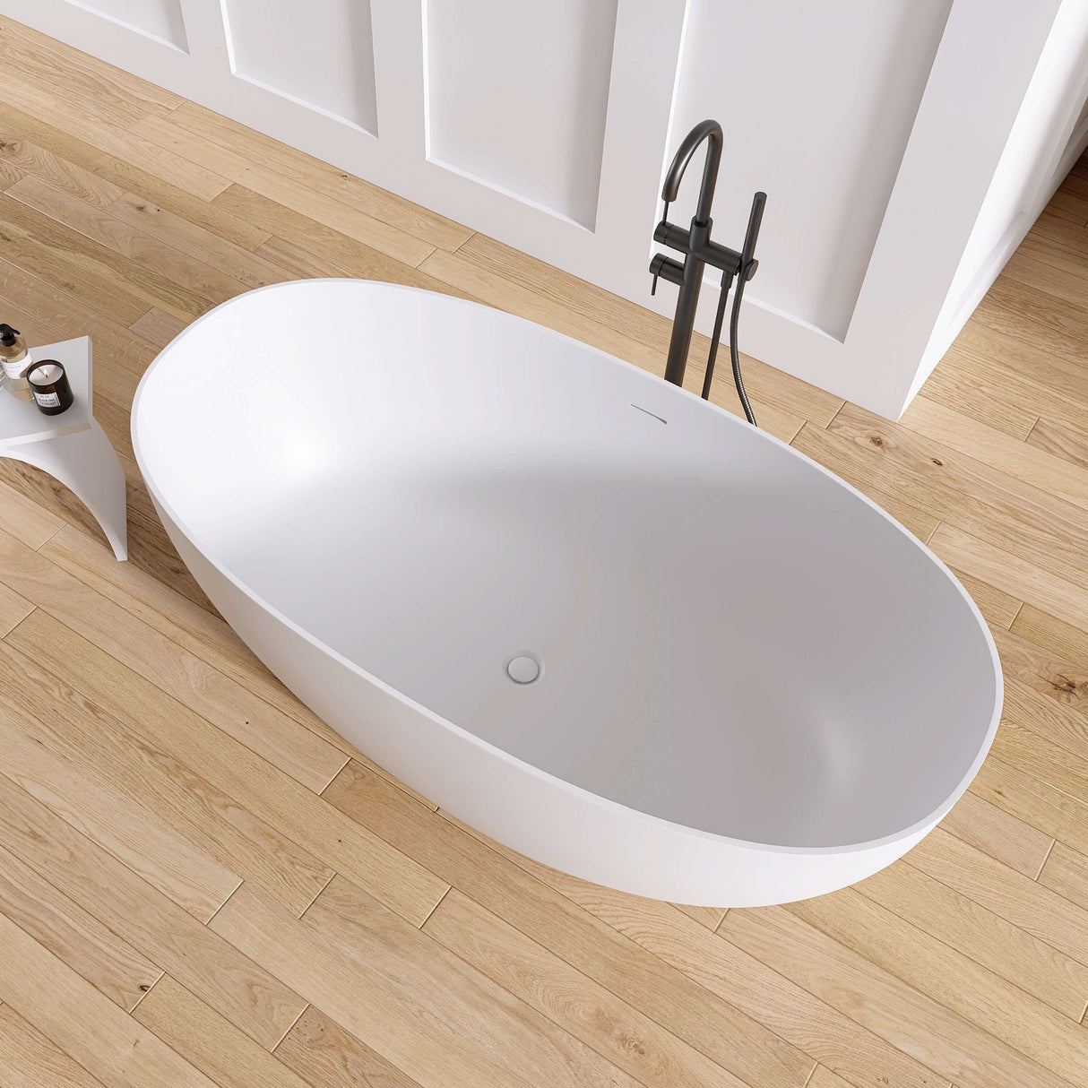 New England Home Goods La 59" Freestanding Tub in White - Stone Resin Solid Surface