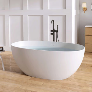 New England Home Goods La 59" Freestanding Tub in White - Stone Resin Solid Surface