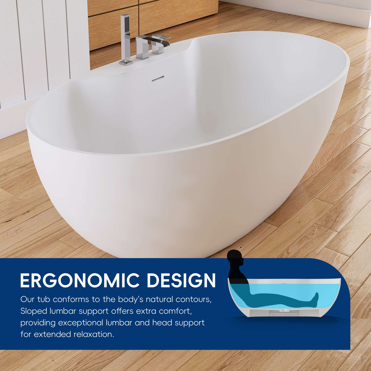 New England Home Goods Shishapangma 63" Freestanding Tub in White - Stone Resin Solid Surface