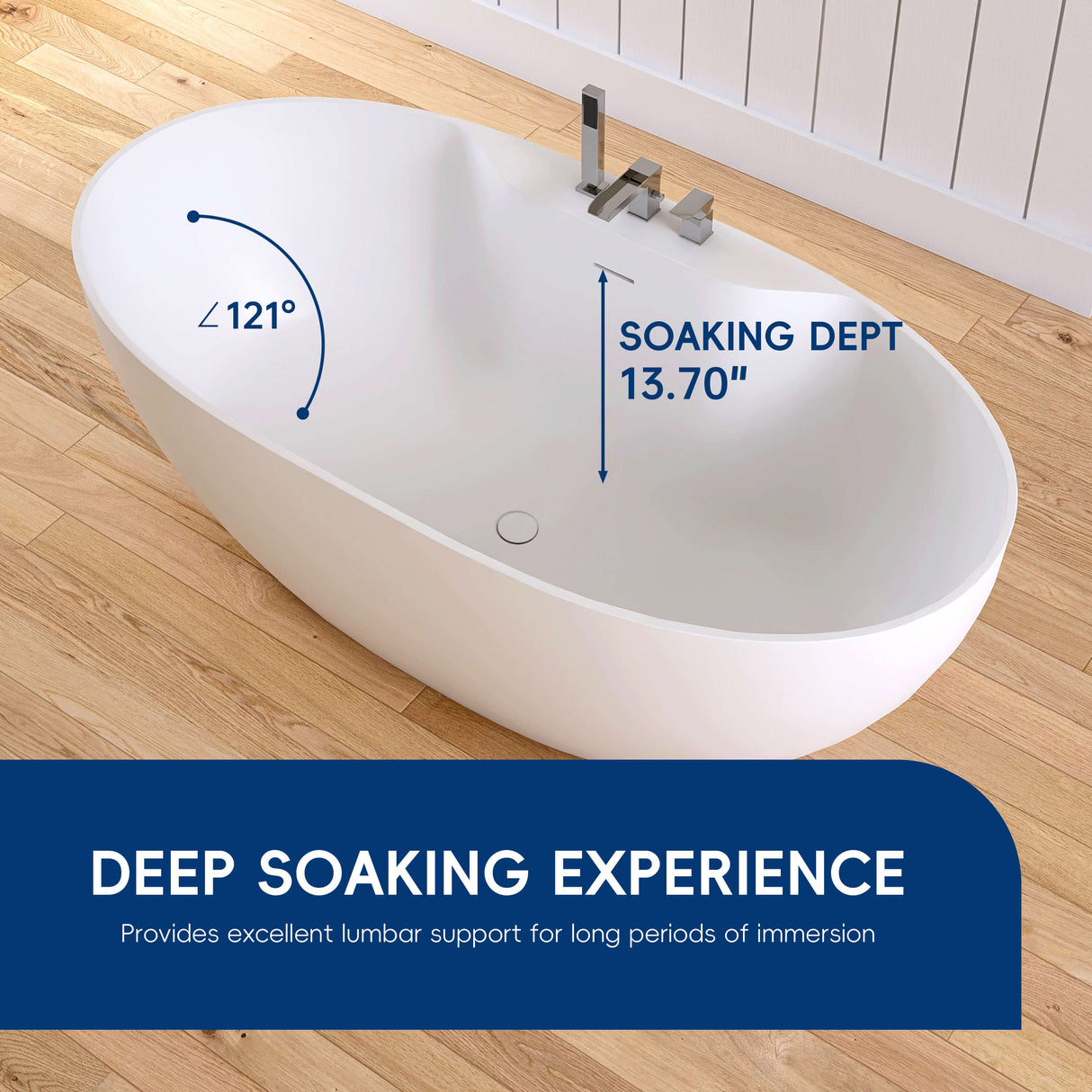 New England Home Goods Shishapangma 63" Freestanding Tub in White - Stone Resin Solid Surface