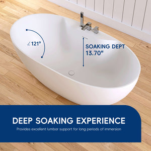 New England Home Goods Shishapangma 63" Freestanding Tub in White - Stone Resin Solid Surface