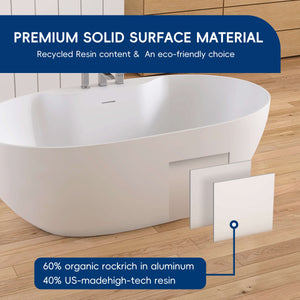 New England Home Goods Shishapangma 63" Freestanding Tub in White - Stone Resin Solid Surface