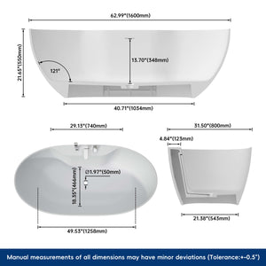 New England Home Goods Shishapangma 63" Freestanding Tub in White - Stone Resin Solid Surface