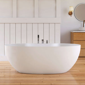 New England Home Goods Shishapangma 63" Freestanding Tub in White - Stone Resin Solid Surface