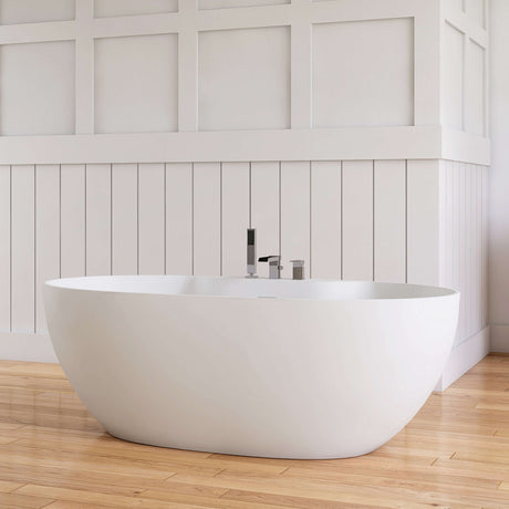 New England Home Goods Shishapangma 63" Freestanding Tub in White - Stone Resin Solid Surface