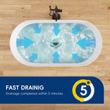 New England Home Goods 59" White Non-Slip Freestanding Solid Surface Stone Bathtub with Shelf