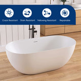 New England Home Goods 59" White Non-Slip Freestanding Solid Surface Stone Bathtub with Shelf