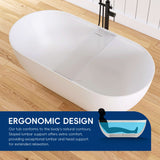 New England Home Goods 59" White Non-Slip Freestanding Solid Surface Stone Bathtub with Shelf