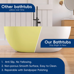 New England Home Goods Clearwater 59" Freestanding Tub in White - Stone Resin Solid Surface