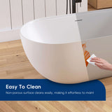 New England Home Goods 59" White Non-Slip Freestanding Solid Surface Stone Bathtub with Shelf